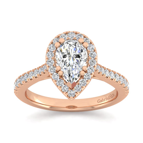 14K Rose Gold Pear Shape Halo Diamond Engagement Ring 14K Rose Gold Pear Shape Halo Diamond Engagement Ring