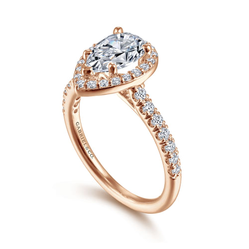 14K Rose Gold Pear Shape Halo Diamond Engagement Ring