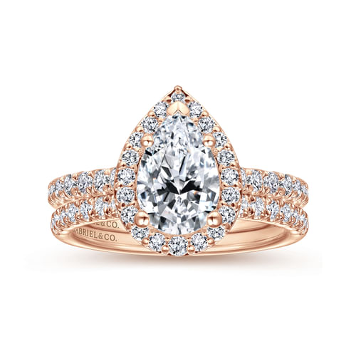 14K Rose Gold Pear Shape Halo Diamond Engagement Ring