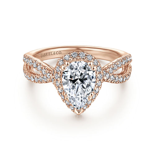 14K Rose Gold Pear Shape Halo Diamond Engagement Ring