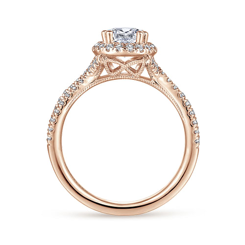 14K Rose Gold Pear Shape Halo Diamond Engagement Ring