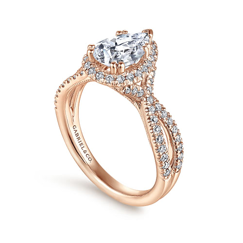 14K Rose Gold Pear Shape Halo Diamond Engagement Ring