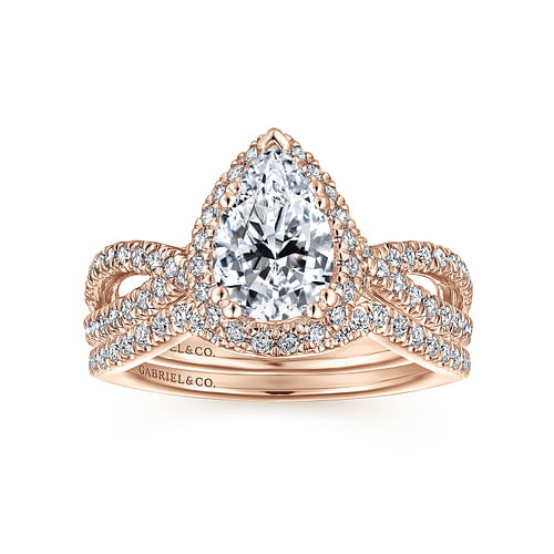 14K Rose Gold Pear Shape Halo Diamond Engagement Ring