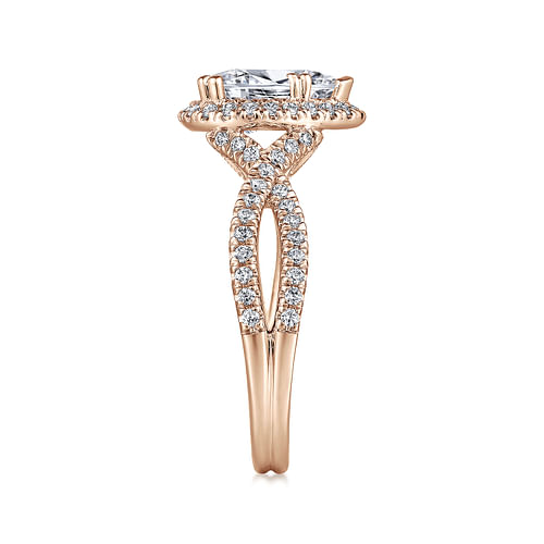 14K Rose Gold Pear Shape Halo Diamond Engagement Ring