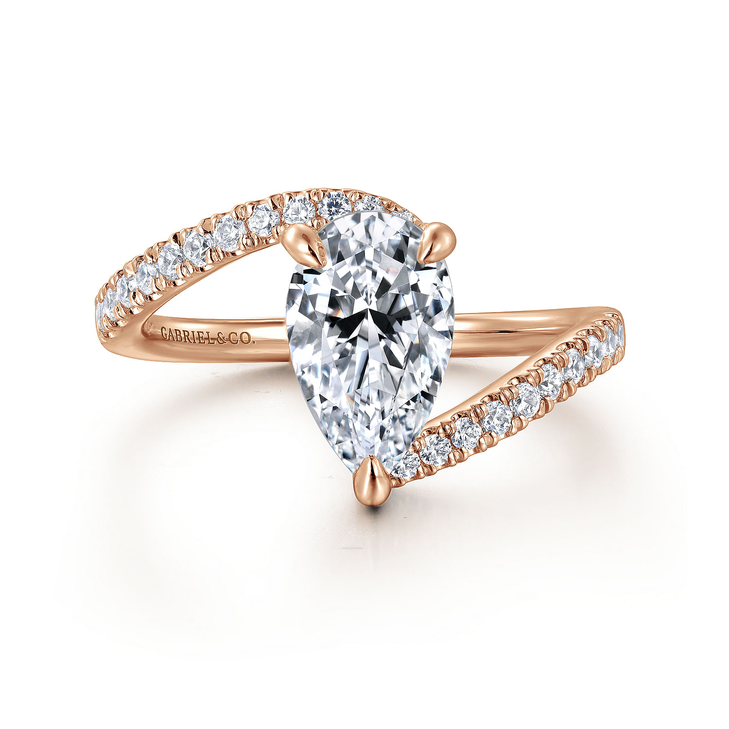 Gabriel - 14K Rose Gold Pear Shape Halo Diamond Engagement Ring