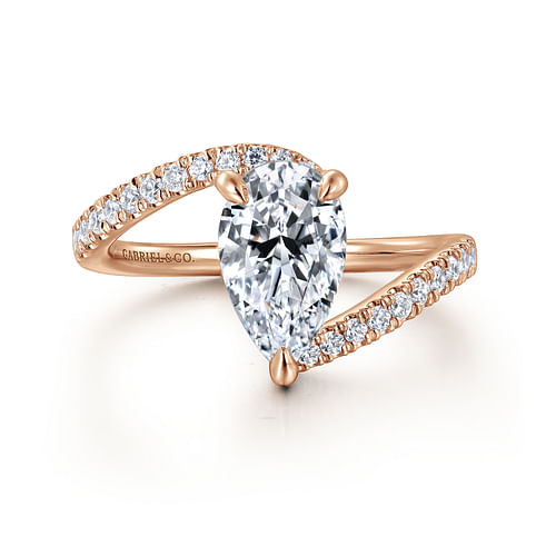 14K Rose Gold Pear Shape Halo Diamond Engagement Ring