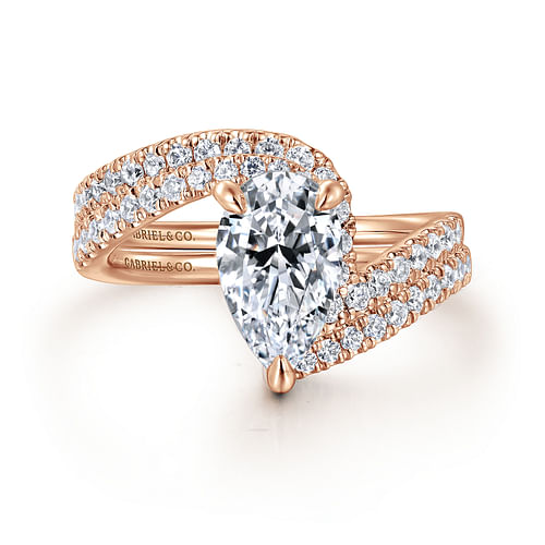 14K Rose Gold Pear Shape Halo Diamond Engagement Ring