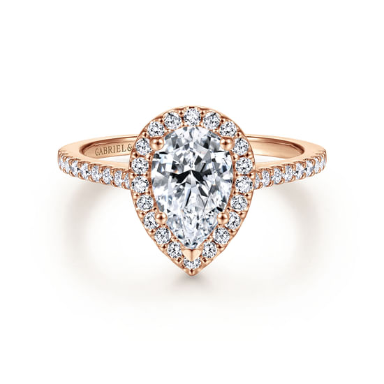 Gabriel - 14K Rose Gold Pear Shape Halo Diamond Engagement Ring