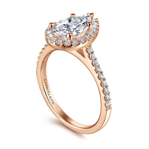 14K Rose Gold Pear Shape Halo Diamond Engagement Ring