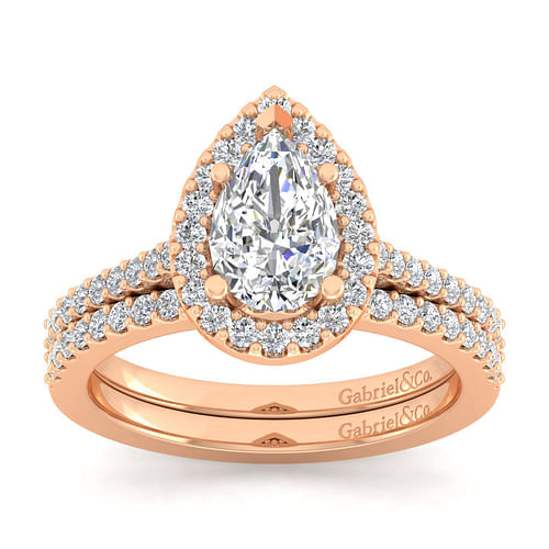 14K Rose Gold Pear Shape Halo Diamond Engagement Ring