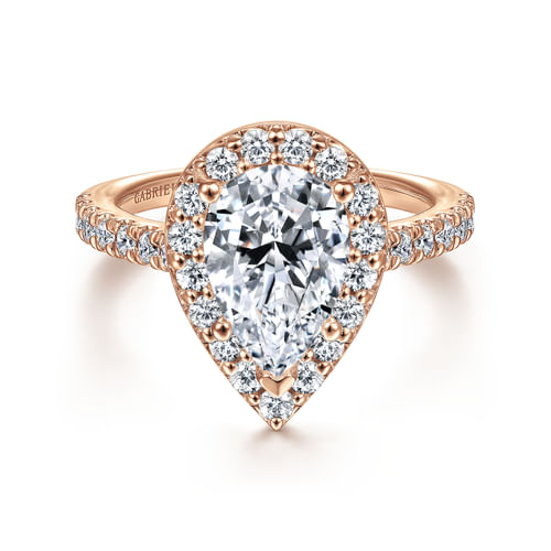 14K Rose Gold Pear Shape Halo Diamond Engagement Ring