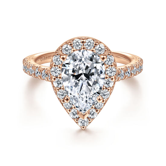 Gabriel - 14K Rose Gold Pear Shape Halo Diamond Engagement Ring