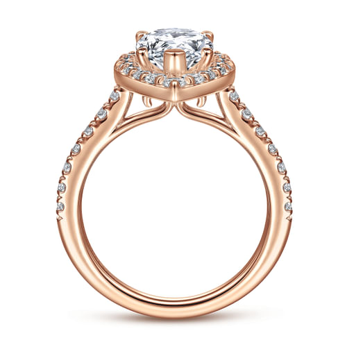 14K Rose Gold Pear Shape Halo Diamond Engagement Ring