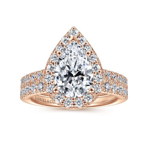 14K Rose Gold Pear Shape Halo Diamond Engagement Ring