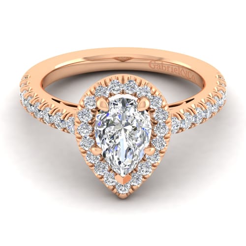 14K Rose Gold Pear Shape Halo Diamond Engagement Ring