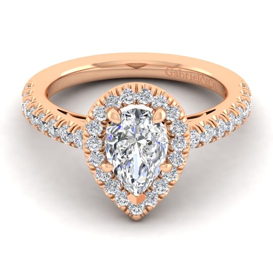 Gabriel - 14K Rose Gold Pear Shape Halo Diamond Engagement Ring