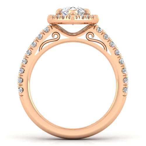 14K Rose Gold Pear Shape Halo Diamond Engagement Ring