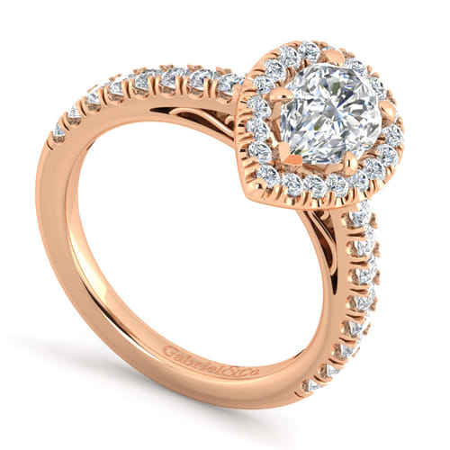 14K Rose Gold Pear Shape Halo Diamond Engagement Ring