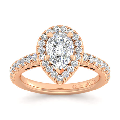 14K Rose Gold Pear Shape Halo Diamond Engagement Ring