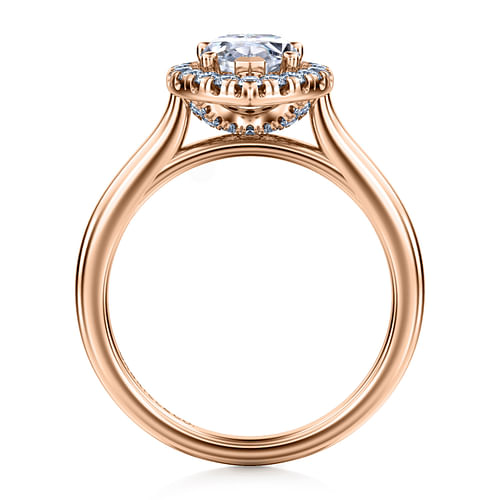 14K Rose Gold Pear Shape Halo Diamond Engagement Ring