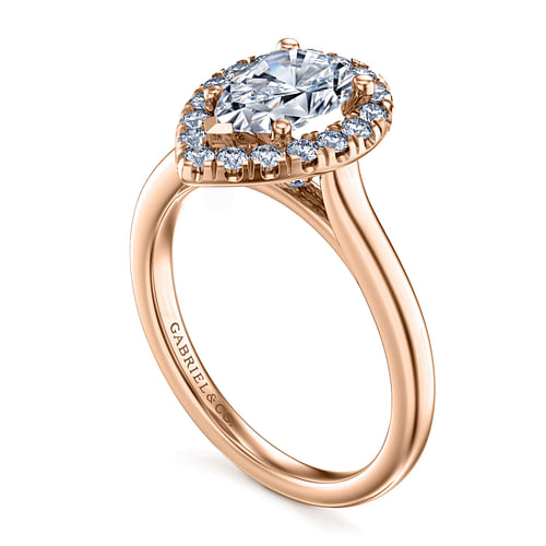 14K Rose Gold Pear Shape Halo Diamond Engagement Ring