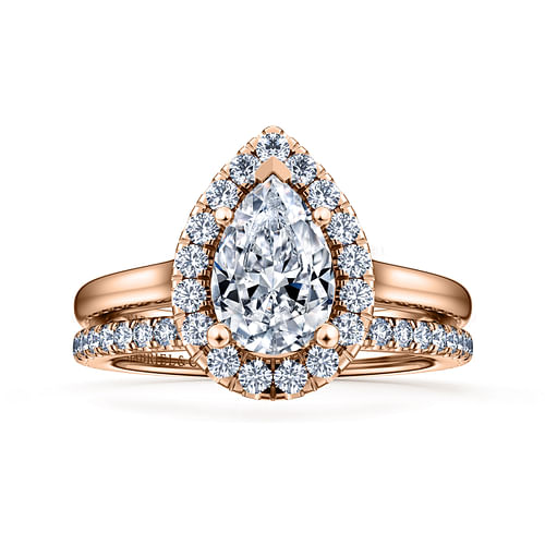 14K Rose Gold Pear Shape Halo Diamond Engagement Ring