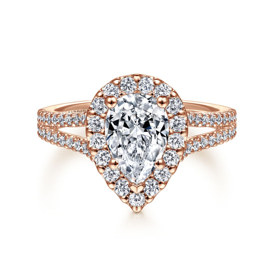 Gabriel - 14K Rose Gold Pear Shape Halo Diamond Engagement Ring