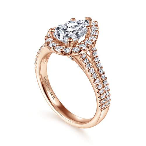 14K Rose Gold Pear Shape Halo Diamond Engagement Ring