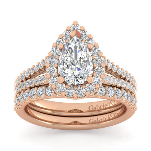 14K Rose Gold Pear Shape Halo Diamond Engagement Ring