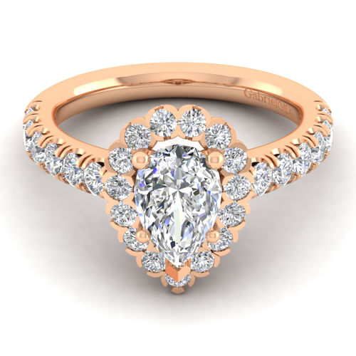 14K Rose Gold Pear Shape Halo Diamond Engagement Ring