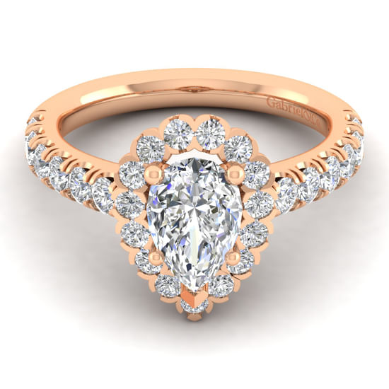 Gabriel - 14K Rose Gold Pear Shape Halo Diamond Engagement Ring