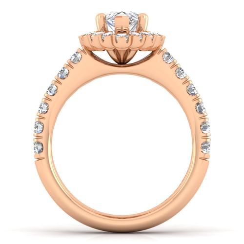 14K Rose Gold Pear Shape Halo Diamond Engagement Ring