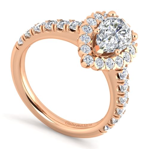 14K Rose Gold Pear Shape Halo Diamond Engagement Ring