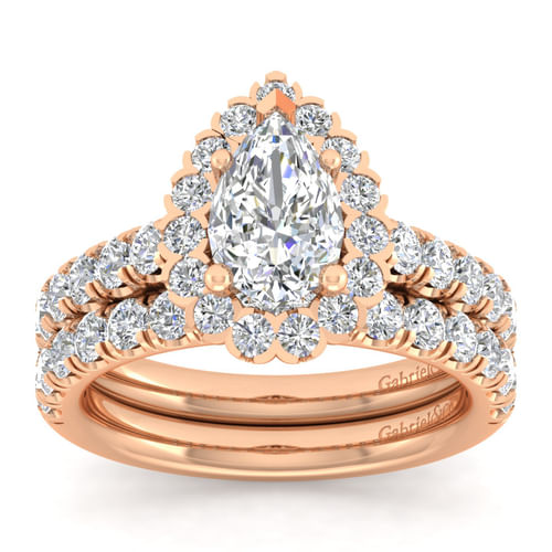 14K Rose Gold Pear Shape Halo Diamond Engagement Ring