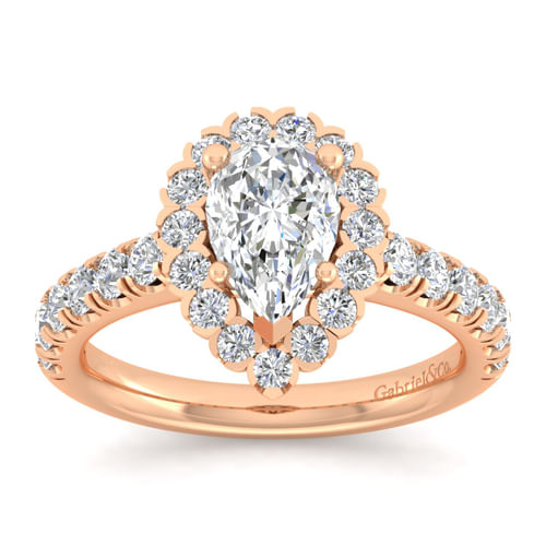 14K Rose Gold Pear Shape Halo Diamond Engagement Ring