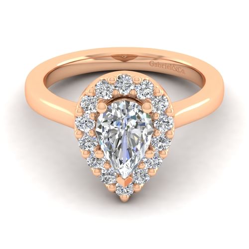 14K Rose Gold Pear Shape Halo Diamond Engagement Ring