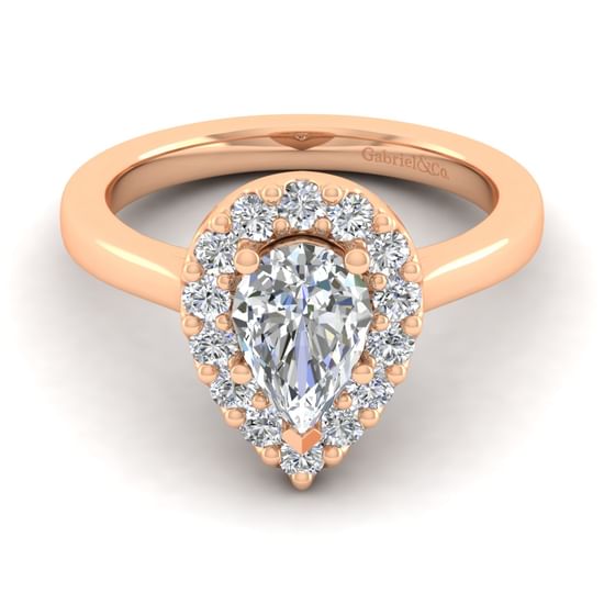 Gabriel - 14K Rose Gold Pear Shape Halo Diamond Engagement Ring