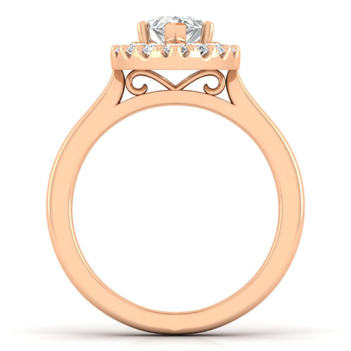 14K Rose Gold Pear Shape Halo Diamond Engagement Ring