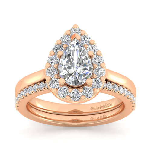 14K Rose Gold Pear Shape Halo Diamond Engagement Ring