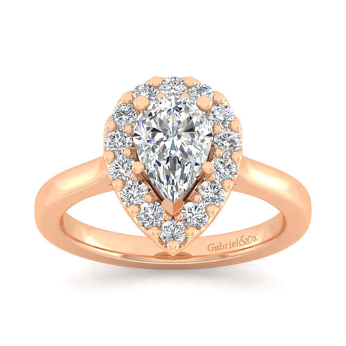 14K Rose Gold Pear Shape Halo Diamond Engagement Ring