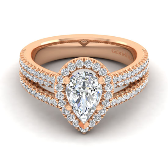 Gabriel - 14K Rose Gold Pear Shape Halo Diamond Engagement Ring