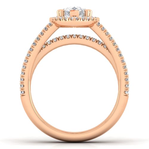 14K Rose Gold Pear Shape Halo Diamond Engagement Ring