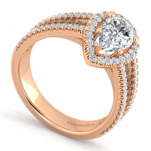 14K Rose Gold Pear Shape Halo Diamond Engagement Ring