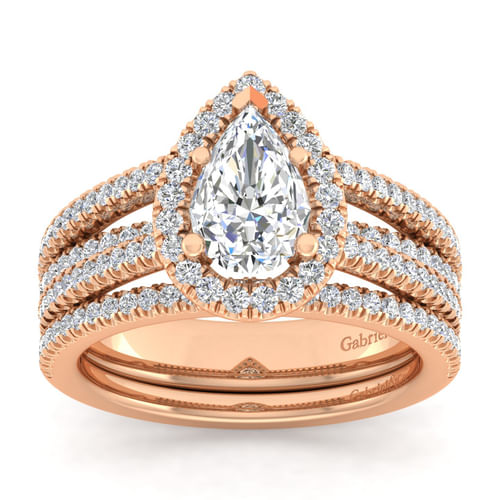 14K Rose Gold Pear Shape Halo Diamond Engagement Ring