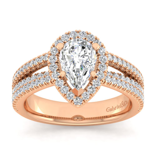14K Rose Gold Pear Shape Halo Diamond Engagement Ring