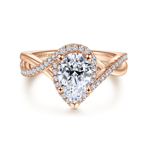14K Rose Gold Pear Shape Halo Diamond Engagement Ring
