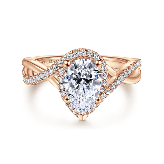 Gabriel - 14K Rose Gold Pear Shape Halo Diamond Engagement Ring