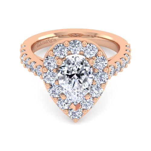 14K Rose Gold Pear Shape Halo Diamond Engagement Ring