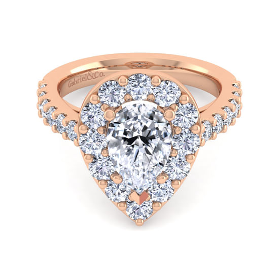 Gabriel - 14K Rose Gold Pear Shape Halo Diamond Engagement Ring