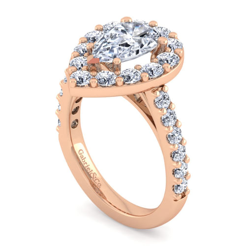 14K Rose Gold Pear Shape Halo Diamond Engagement Ring